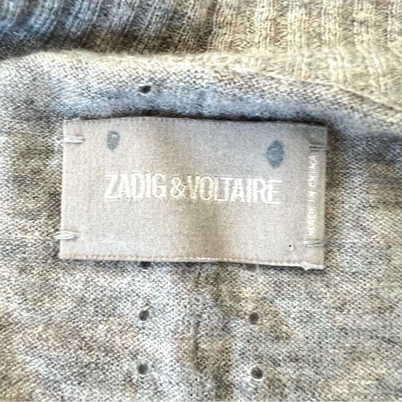ZADIG & VOLTAIRE Taupe Cashmere Tanya Open Front Plunged w Eyelet Cardigan Sz S - Picture 14 of 15